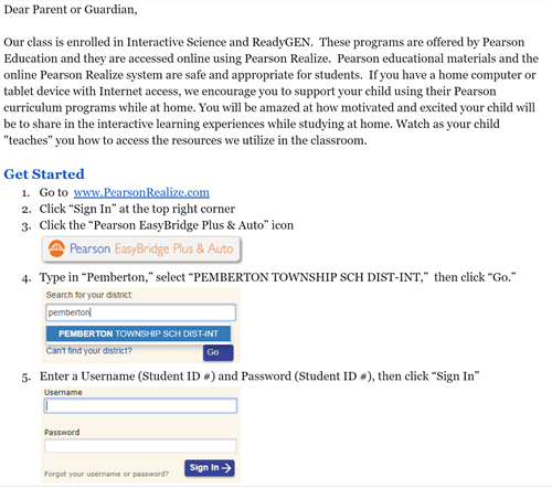 pearson parent letter 