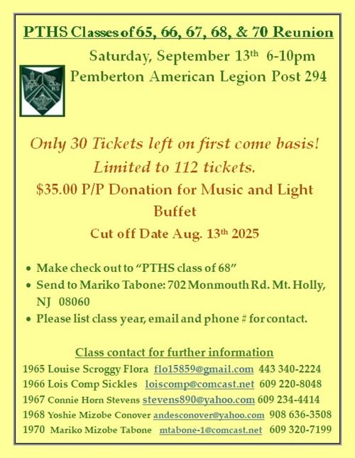 PTHS Classes of 65, 66, 67, 68 and 70 Reunion
